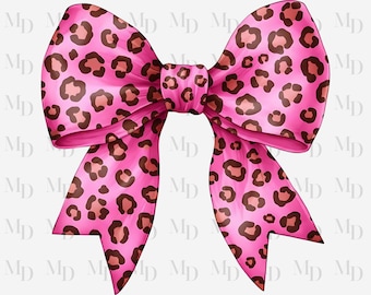 Lazo grande con estampado de leopardo rosa PNG, sublimación, descarga digital, clipart, diseño coqueto, lazo con estampado animal, lazo grande