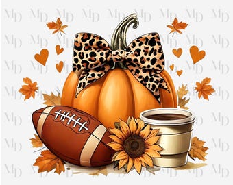 Herbst Fußball Kürbis Kaffee Sonnenblume PNG, Herbst Design, Instant Download, Sublimation