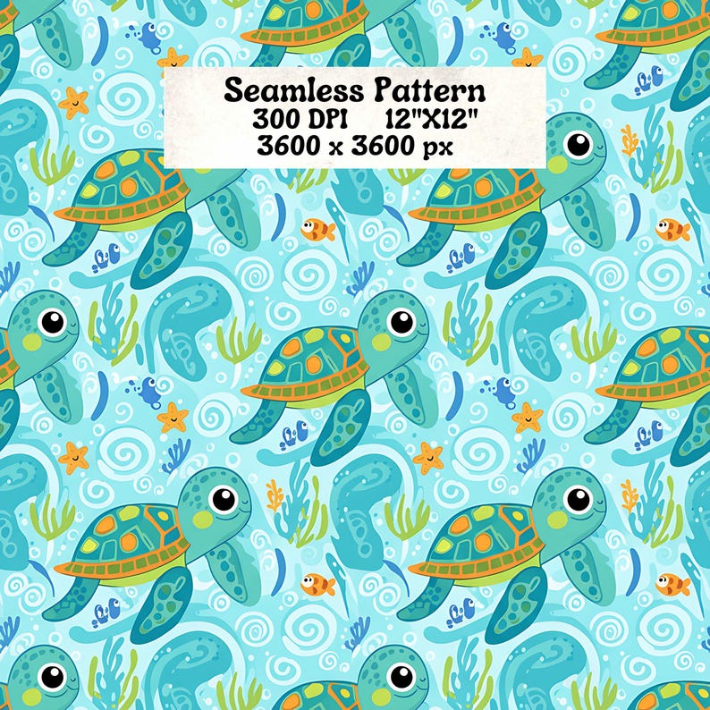 Sea Turtle Seamless Pattern PNG, Digital Download, Digital Paper - Etsy