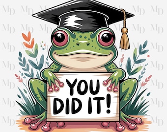 Rana di laurea PNG, Laureato, Rane, Sublimazione, Clipart, Design digitale, Design per feste, Download immediato