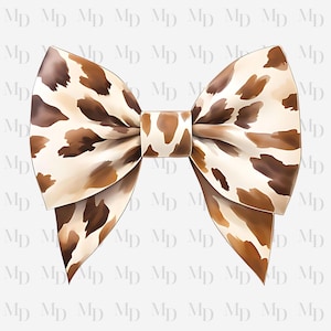 Stampa mucca marrone e crema, fiocco grande, PNG, sublimazione, download digitale, download istantaneo, clipart, design Coquette, stile country e western