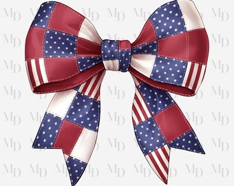 Patriotic Patchwork Big Bow PNG, Digital Download, Sublimation, Clipart, Coquette Design, Red White and Blue, Fourth Of July Design