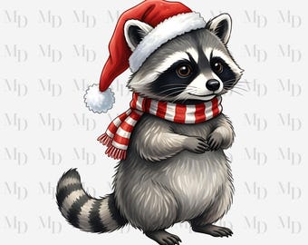 Racoon Christmas PNG, Racoon Christmas Design, Digital Download Christmas Design