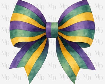 Purple Green Yellow Stripe Bow PNG, Sublimation, Digital Download, Instant Download, Clipart, Coquette Design, Big Bow Mardi Gras Color