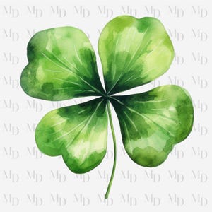 Trébol verde de cuatro hojas PNG, descarga instantánea, clipart de acuarela, diseño del Día de San Patricio, acuarela, tréboles