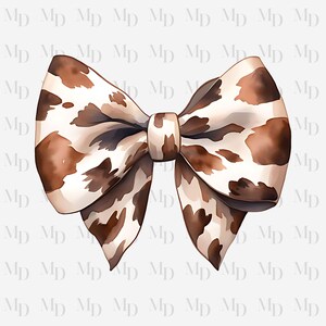 Stampa mucca marrone e crema, fiocco grande, PNG, sublimazione, download digitale, download istantaneo, clipart, design Coquette, stile country e western
