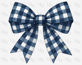 Navy Checkered Bow PNG: Coquette Clipart, Sublimation Design (Digital Download
