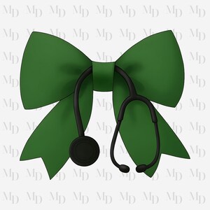 Zielona kokarda PNG, Pielęgniarka, Weterynarz, Lekarz, Dentysta, Medyczny, Sublimacja, Natychmiastowe pobieranie, Projekt kokietki, Stetoskop, Boże Narodzenie Zielony