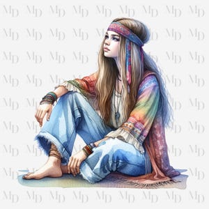 Hippie Girl PNG, Clipart, Instant Download, Hippie design, Digital Download, Sublimation