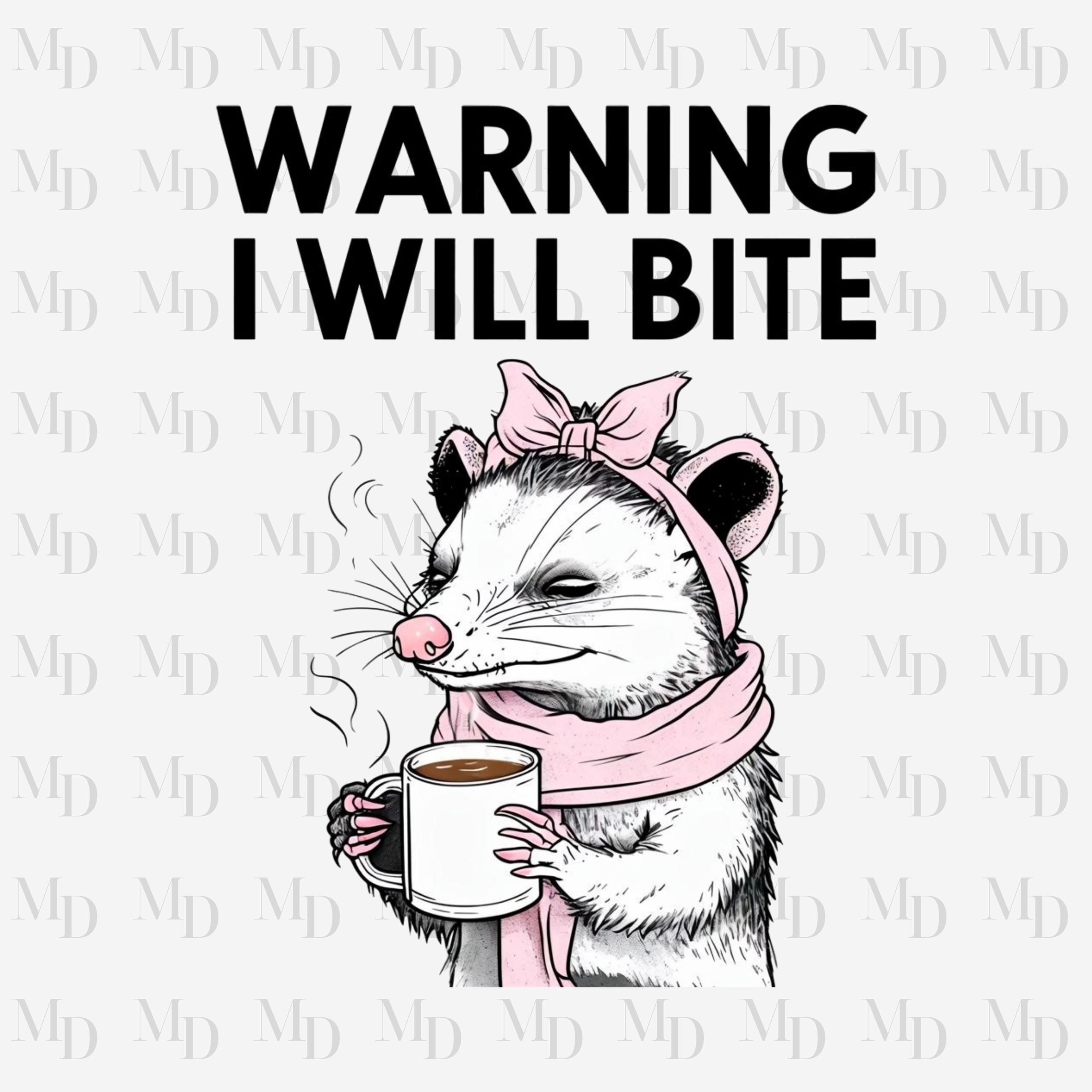 Funny Opossum PNG, Possum Design, Warning I will Bite, Instant Download, Sublimation, Clipart