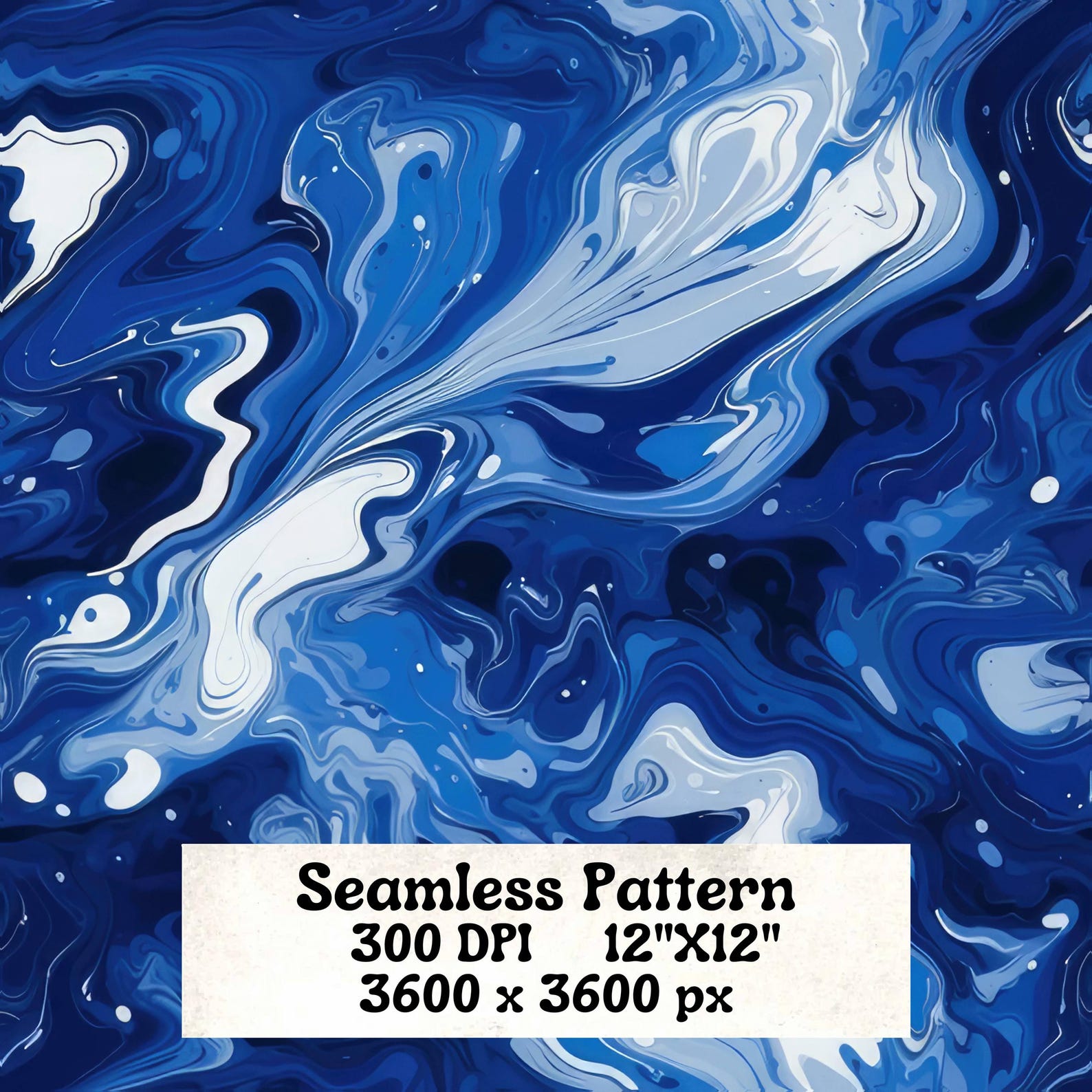 Blue White and Navy Marble Seamless Pattern , PNG, Instant Download ...