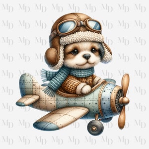 Mignon avion chiot PNG, clipart chiot, pilote, téléchargement numérique, PNG, conception de chambre d'enfant, sublimation