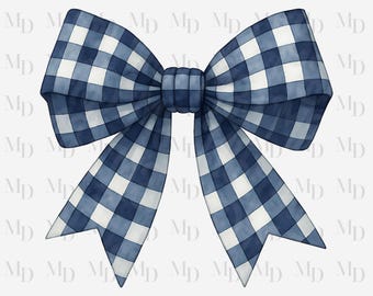 Navy und Weiß karierte Schleife PNG, Sublimation, digitaler Download, Sofort Download, Clipart, Coquette Design, große Schleife