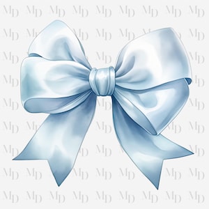 Fiocco azzurro PNG, Download immediato, clipart, Coquette Design, Acquerello, Grande fiocco