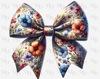 Wildflower Bow PNG, Sublimation, Digital Download, Instant Download, Clipart, Coquette Design, Big Bow, Cottagecore, Wildflowers, Floral