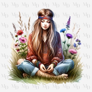 Hippie Girl PNG, Clipart, Instant Download, Hippie design, Digital Download, Sublimation
