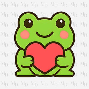 Söt liten groda PNG, alla hjärtans dag groda Clipart direktnedladdning, sublimering, groda som håller ett hjärta design