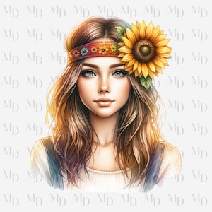 Hippie Girl PNG, Clipart, Instant Download, Hippie design, Digital Download, Sublimation