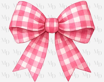 Rosa rutig rosett PNG, sublimering, digital nedladdning, omedelbar nedladdning, clipart, kokettdesign, stor rosett