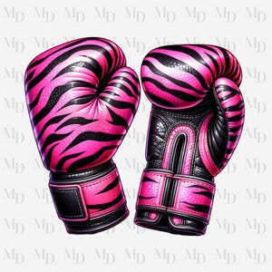 Guantes de boxeo con rayas de tigre rosas y negras PNG, descarga digital instantánea, sublimación