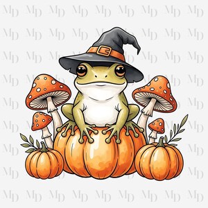 Frog Witch and Pumpkins PNG, Clipart, Instant Download, Digital Download PNG, Frog Design, Green Frog, Halloween, Sublimation