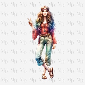 Signe de la paix Hippie Girl PNG, Clipart, téléchargement immédiat, design hippie, téléchargement numérique, sublimation