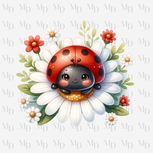 Carina coccinella su Daisy PNG, clipart coccinella, download istantaneo, digitale, 300 DPI, design coccinella, design sublimazione, fiore