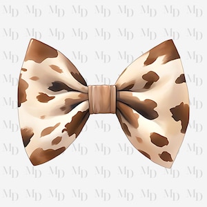 Stampa mucca marrone e crema, fiocco grande, PNG, sublimazione, download digitale, download istantaneo, clipart, design Coquette, stile country e western
