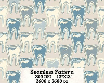 Tooth Seamless Pattern PNG, Teeth, Dentist, Dental Assistant, Digital Paper, Digital Download