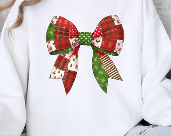 Christmas Patchwork Big Bow PNG, Digital Download, Sublimation, Clipart, Coquette Design, Festive Holiday Bow