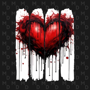 Pincelada de corazón goteando PNG, Sublimación, Clipart, Descarga instantánea, Descarga digital PNG, Corazón, Rojo, Blanco y Negro