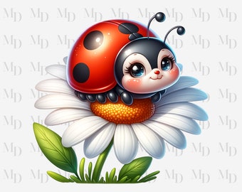 デイジーの上のかわいいてんとう虫PNG、てんとう虫のクリップアート
