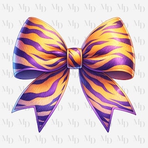 Purple and Yellow Tiger Stripe Bow PNG, Instant Download, School clipart, Tiger Stripe Design, Watercolor, Big Bow