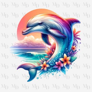 Dauphin tropical PNG, Clipart, téléchargement immédiat, téléchargement numérique PNG, conception de dauphin, mer, plage, été