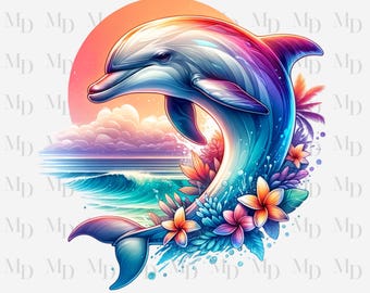 Tropical Dolphin PNG, Clipart, Instant Download, Digital Download PNG, Dolphin Design, Sea, Beach, Summer