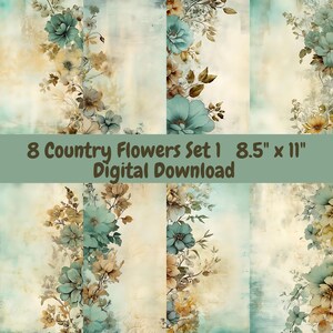 Páginas de diário Country Flowers Junk, papel digital, download instantâneo, 8,5" x 11", cartões comemorativos, scrapbooking, cartões-postais, impressão em casa