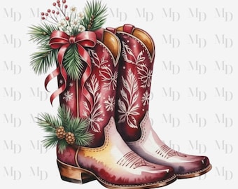 Cowgirl Stiefel Weihnachten PNG, Country und Western Weihnachtsdesign, digitaler Download Weihnachtsdesign