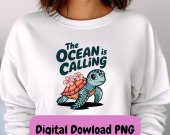 Tropische Wasserschildkröte PNG, The Ocean Is Calling, Sublimation, Clipart, Sofortiger Download, Digitaler Download PNG, Schildkrötendesign, Meerestiere, Strand