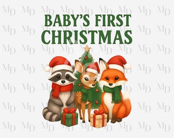Baby's First Christmas Animals PNG, Baby Christmas Design, Instant Download, Digital, Sublimation