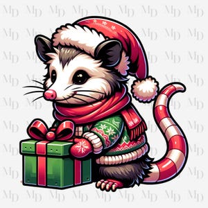 Cute Christmas Possum PNG, Design de Natal de Gambá, Download Instantâneo, Digital, Design de Natal