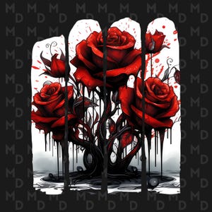 Rosal goteando, pincelada PNG, sublimación, clipart, descarga instantánea, descarga digital PNG, rosas, flor, rojo, blanco y negro