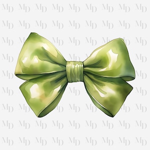 Fiocco verde sottaceto PNG, Sublimazione, Download digitale, Download istantaneo, Clipart, Design Coquette, Acquerello, Fiocco grande, Colore sottaceto