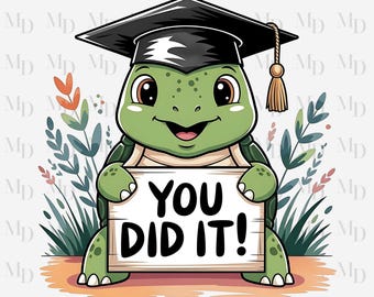 Abschluss-Schildkröte PNG, graduierte, Schildkröte-Design, Sublimation, Clipart, Feier Design, digitaler Download