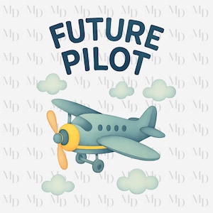 Future Pilot-vliegtuig PNG, blauw en bruin, vliegtuig, digitale download, PNG, kinderkamerontwerp, sublimatie, nieuwe baby