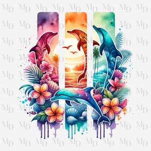 Dauphin tropical coup de pinceau PNG, sublimation, clipart, téléchargement immédiat, téléchargement numérique PNG, conception de dauphin, mer, été, aquarelle