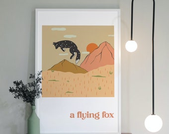 Pouncing Fox Vintage, Boho Print,Fox Print, Wall Print,  Art Print, Boho Art, Boho Wallart, Vintage