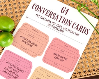 64 Conversation Cards Print at Home, Date Night Cards, Date Night Ideas, Date Night Jar, Conversation Starter