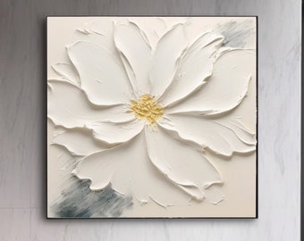 Grande fleur blanche texture art 3D texture mur art fleur décoration murale maison blanc texture abstraite peinture couteau à palette peinture