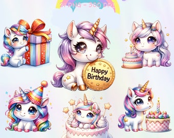 Adorable Unicorn Birthday Clipart Bundle, Magical Party Decorations, Cute Unicorn Illustrations for Invitations & Crafts, High-Quality PNG