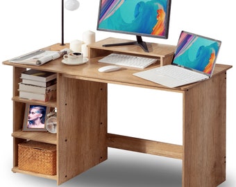 Computer Desk Study Table Writing Shelves Home Office Wooden Workstation Laptop